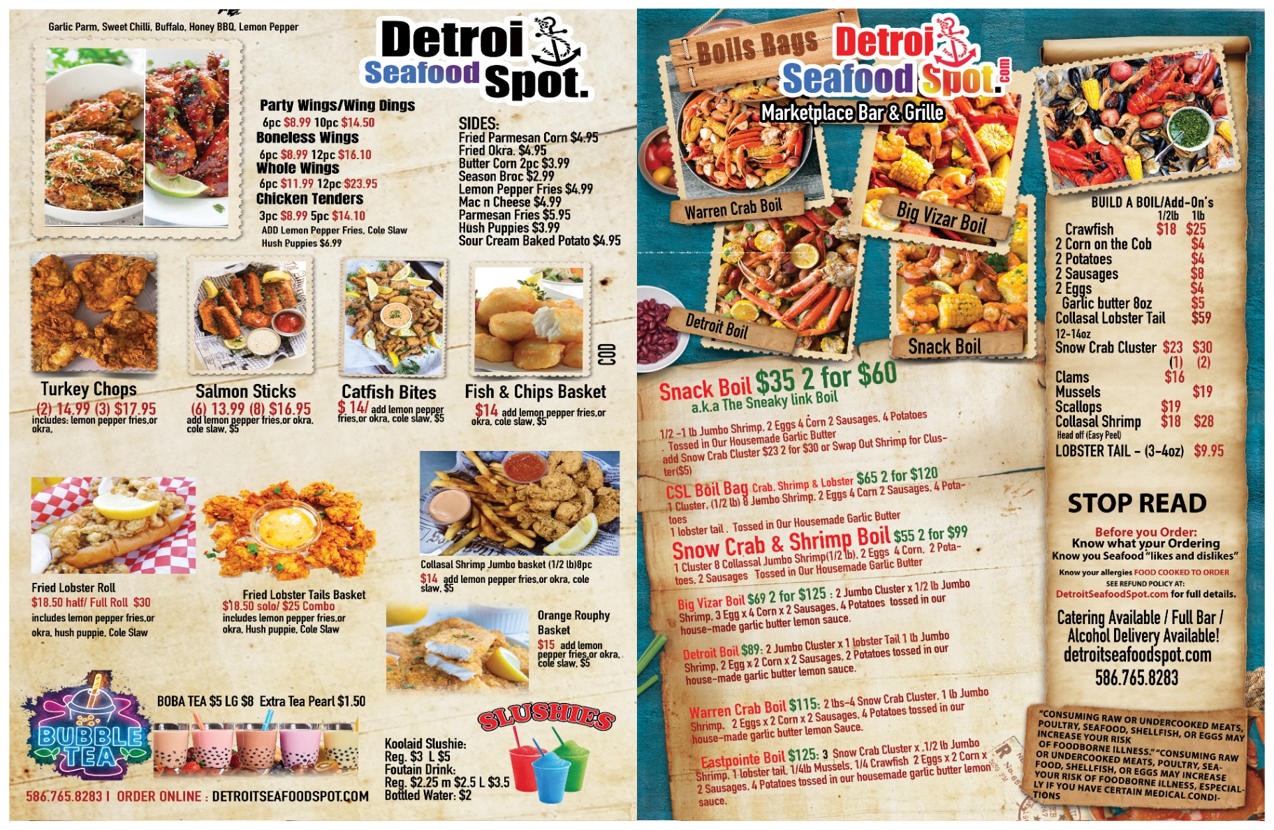 Detroit Seafood Spot menu — wings, boils, sides and more